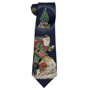 Vintage 70s Wembley Old Fashioned Santa Necktie Tie Christmas Toys 100% Silk